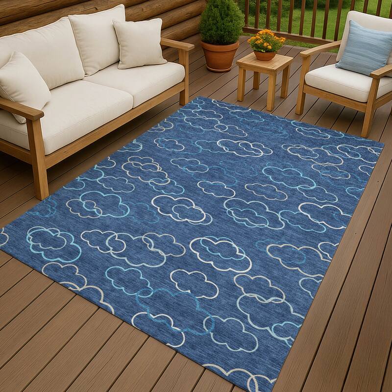 Machine Washable Indoor/ Outdoor Modern Clouds Chantille Rug