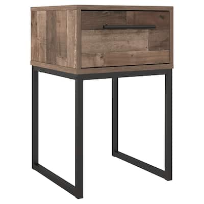 Single Drawer Wooden Nightstand with Metal Legs, Brown and Black