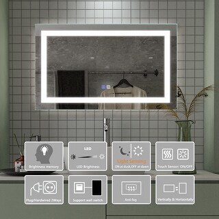 40 x 24 inch Modern LED Bathroom Vanity Mirror Superslim Dimmable Anti ...