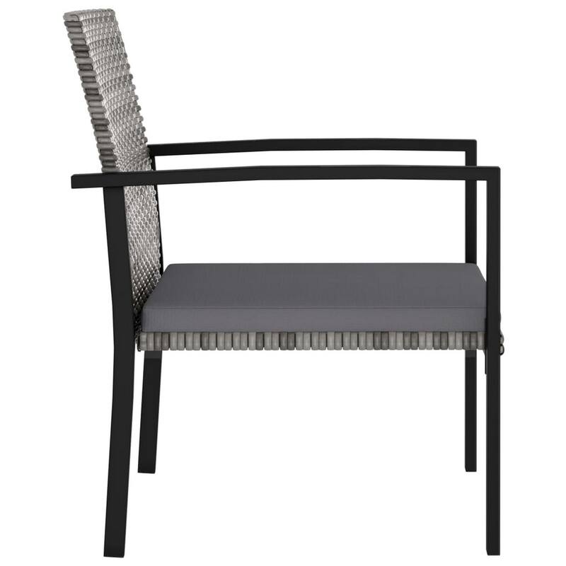 Outdoor Dining Set of 4, Gray Poly Rattan, Black Steel Frame