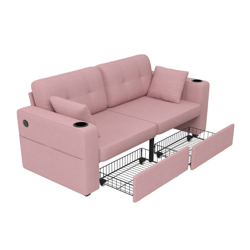 Sofas, Couch Set, 3 Seats Sofa, USB Charging,Wood Frame, Easy to Install, with Storage, Charging Station, Cup Holder