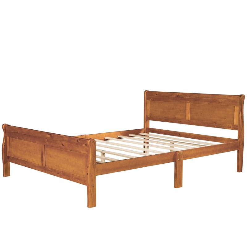 Classic Wood Platform Bed with Headboard and Footboard, Solid Wood Bed Frame, Easy to Assemble, No Box Spring Needed