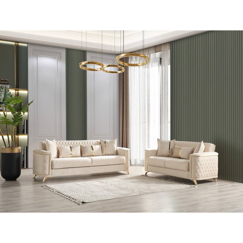 Luna Contemporary Style 2PC/3PC Livingroom Set Made with Wood & Velvet Fabric