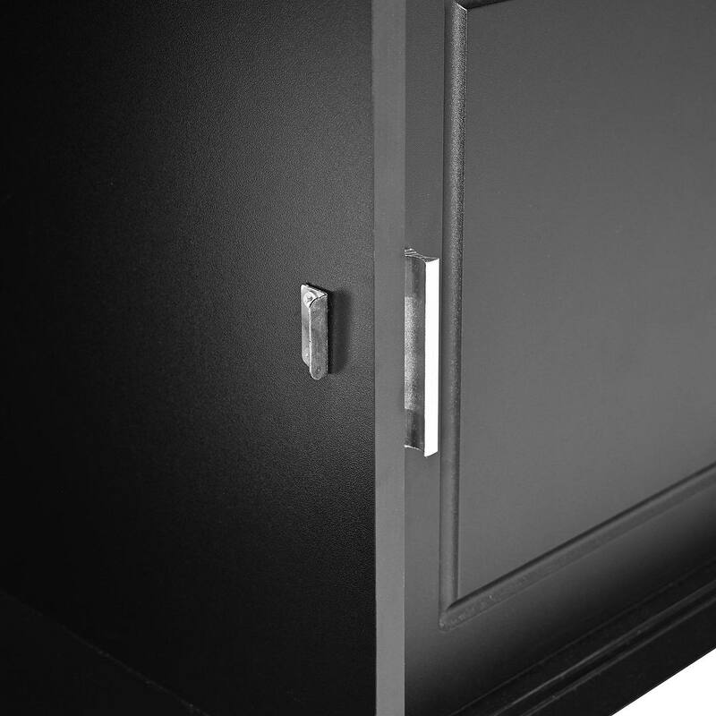 Hall Tree with Sliding Door Bench Cushion Silver Handle Storage Cabinet