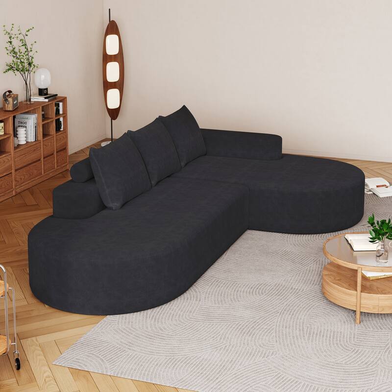L Shaped Modular Curved Sectional Sofa, Chenille Upholstered 3 Seat Sofa, Corner Sofa with 3 Pillows for Living Room, Bedroom