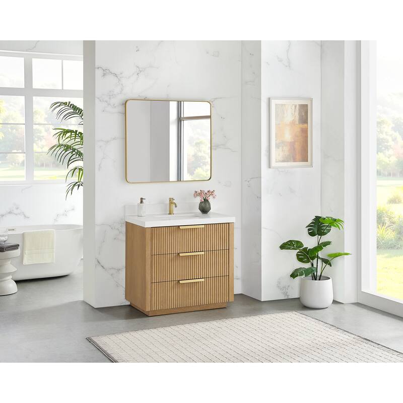 Santarem Single Vanity with Pure White Quartz Stone Top without Mirror