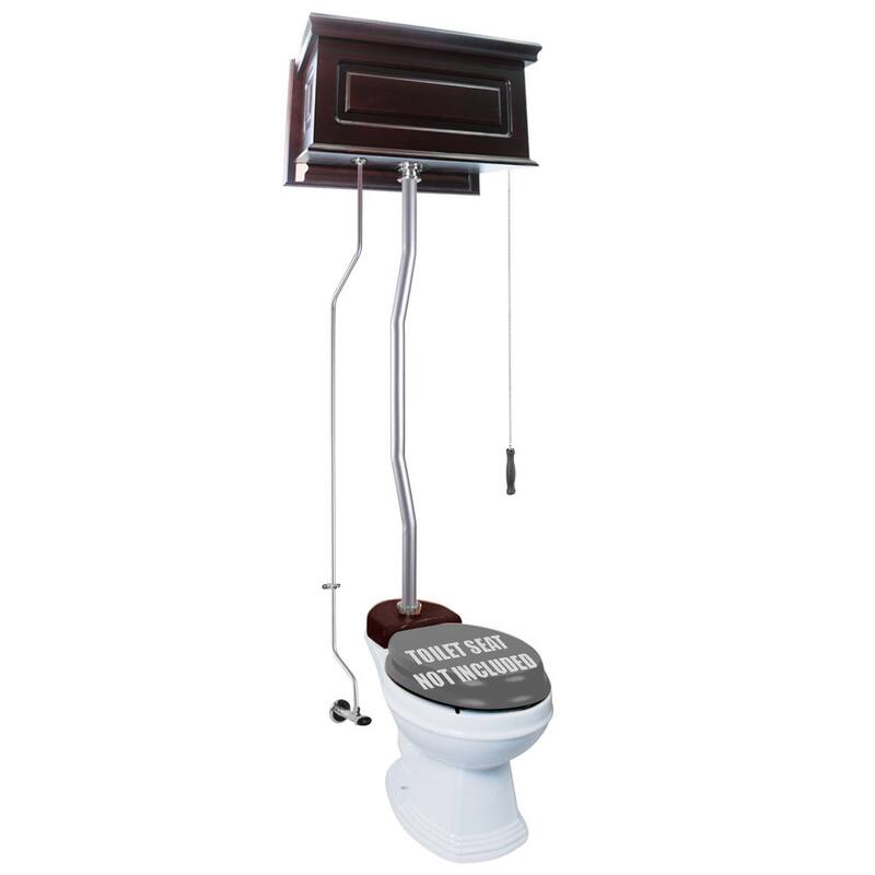 Dark Oak Wooden High Tank Toilet Raised Tank, White Elongated Bowl and Satin Z Pipe