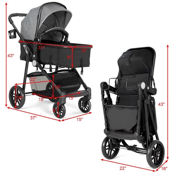 costway 2 in1 foldable baby stroller