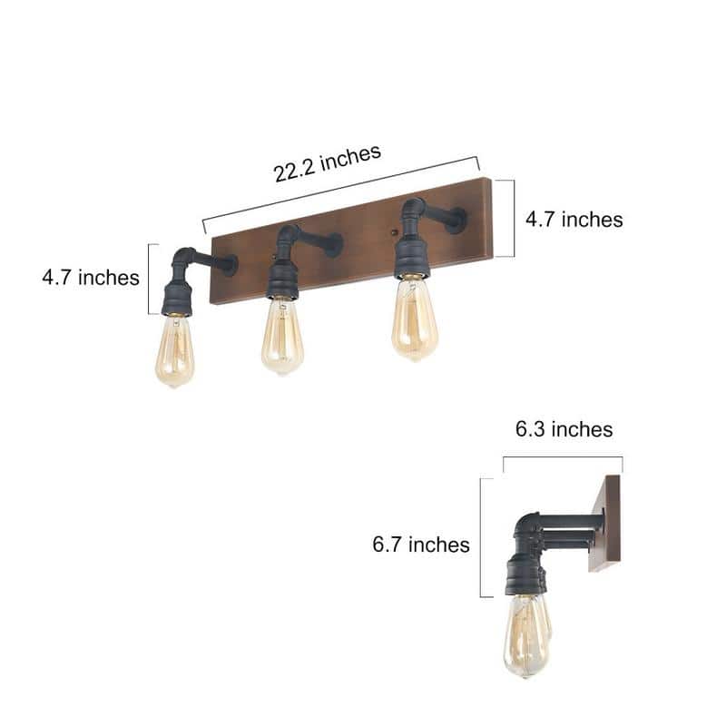 Farmhouse 3-Light Rustic Bathroom Vanity Light Faux Wood Wall Sconces - W22.2"x H6.7"x E6.3"