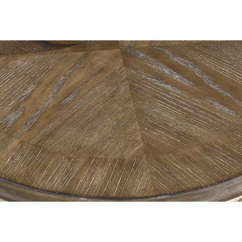 26 in. Antique White and Brown Round Wood End Table, Sturdy Build End Side Table for Living Rooms