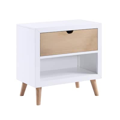 White/Brown 1 Drawer 15 in. W Nightstand with Sturdy Hardware and Ample Storage