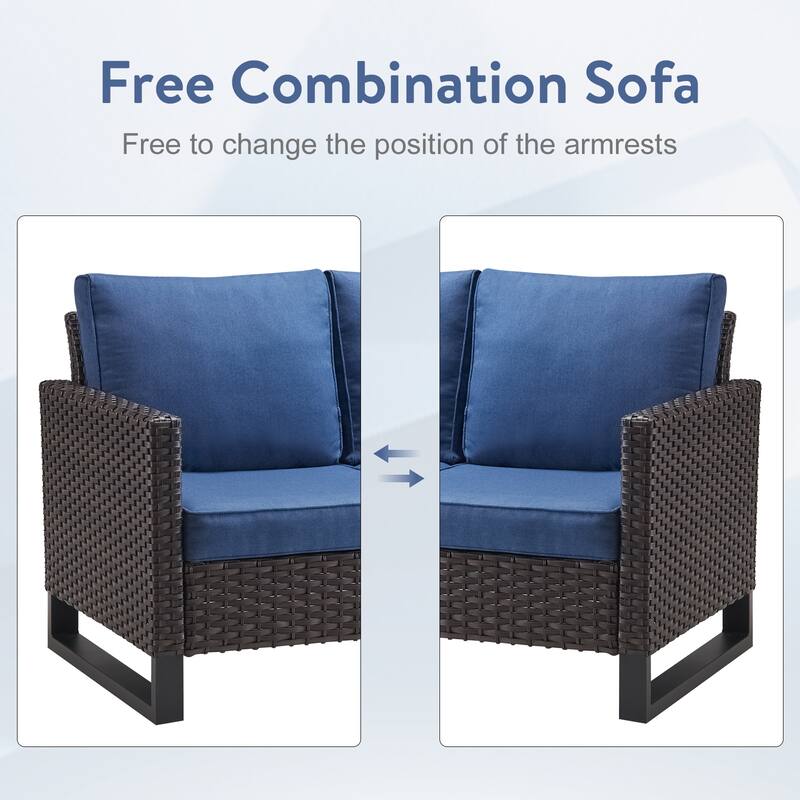 Patio Sofa Ottoman Set with Fire Pit Table