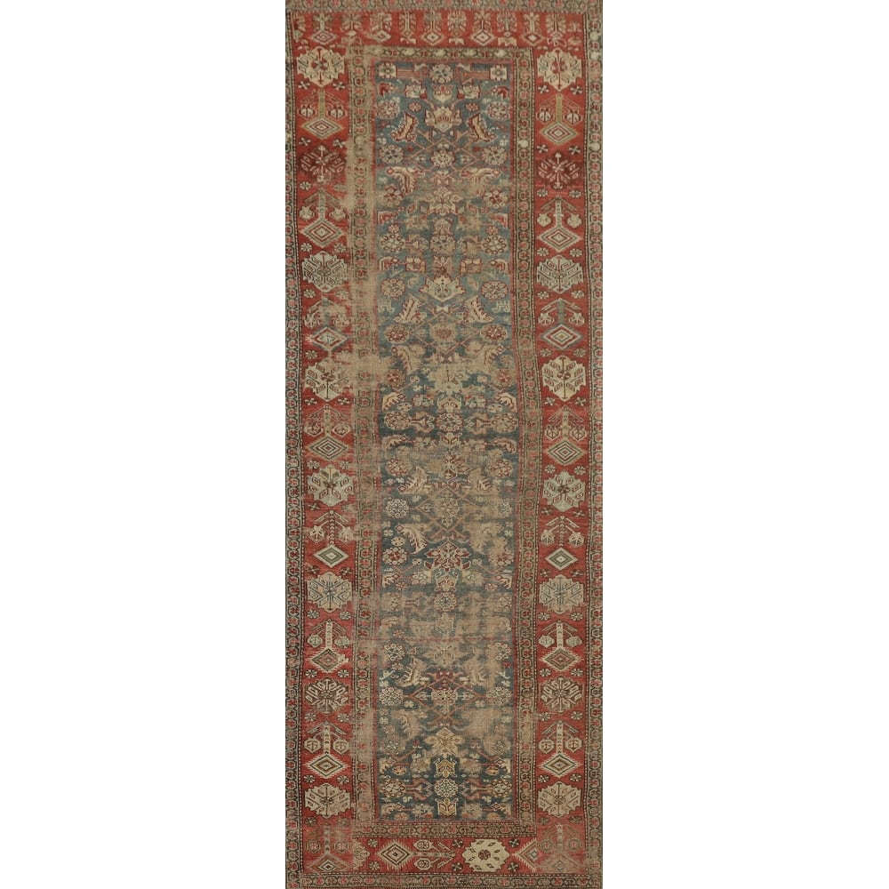 Hand Knotted Oriental 100% Wool Carpet Traditional Floral Navy Blue & Blues Bidjar Runner Rug - 11' 1'' X 3' 1''