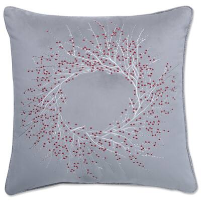 Pillow Perfect Indoor Velvet Christmas Wreath Gray 17-inch Throw Pillow Cover, 17 X 17 X 0.2