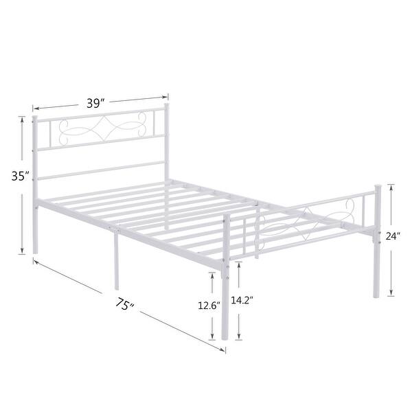 dimension image slide 2 of 6, VECELO 14 Inch Twin Size Metal Platform Bed Frame,Kids Bed Set of 2, Bed Frame Set of 2