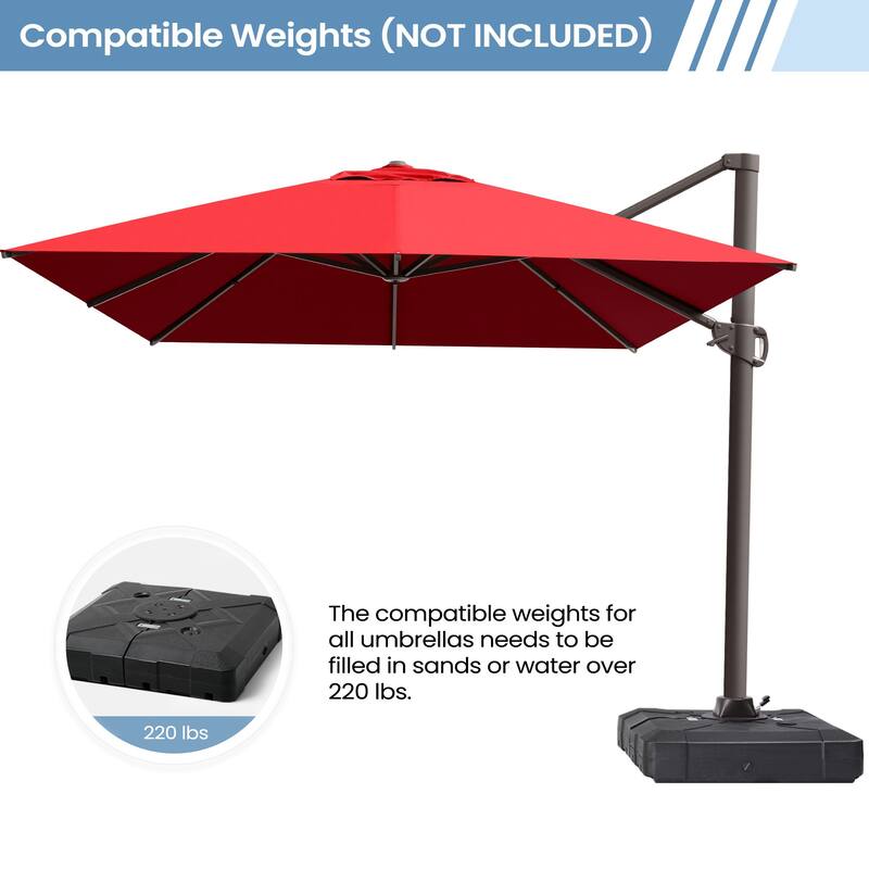 10x12.5 FT Outdoor Patio Cantilever Umbrella 360 Degree Rotation