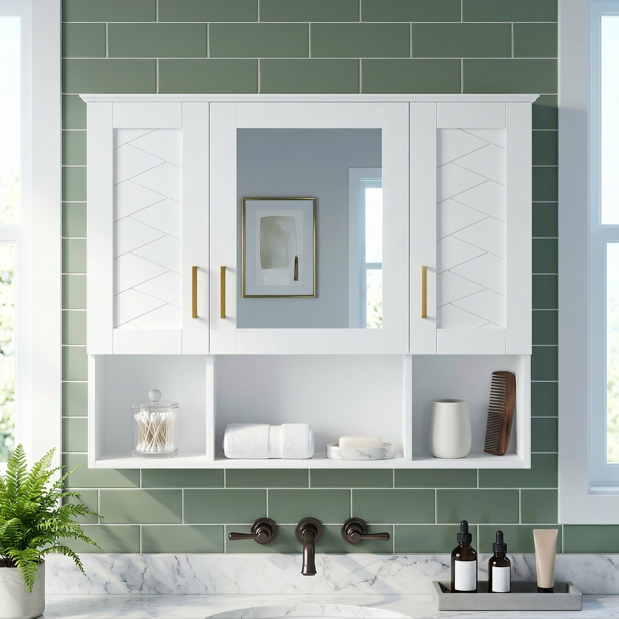 Wall Mounted Rectangular MDF Bathroom Storage Cabinet with Mirror