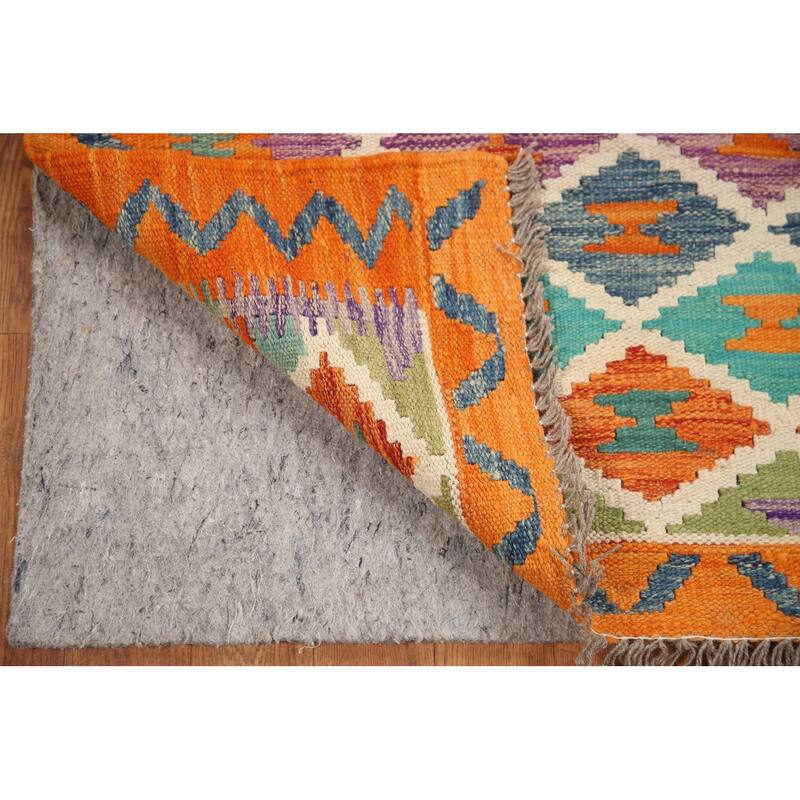 Hand Woven Oriental 100% Wool Carpet Southwestern Geometric Multi-Colored Kilim Area Rug - 6' 1'' X 5' 0''