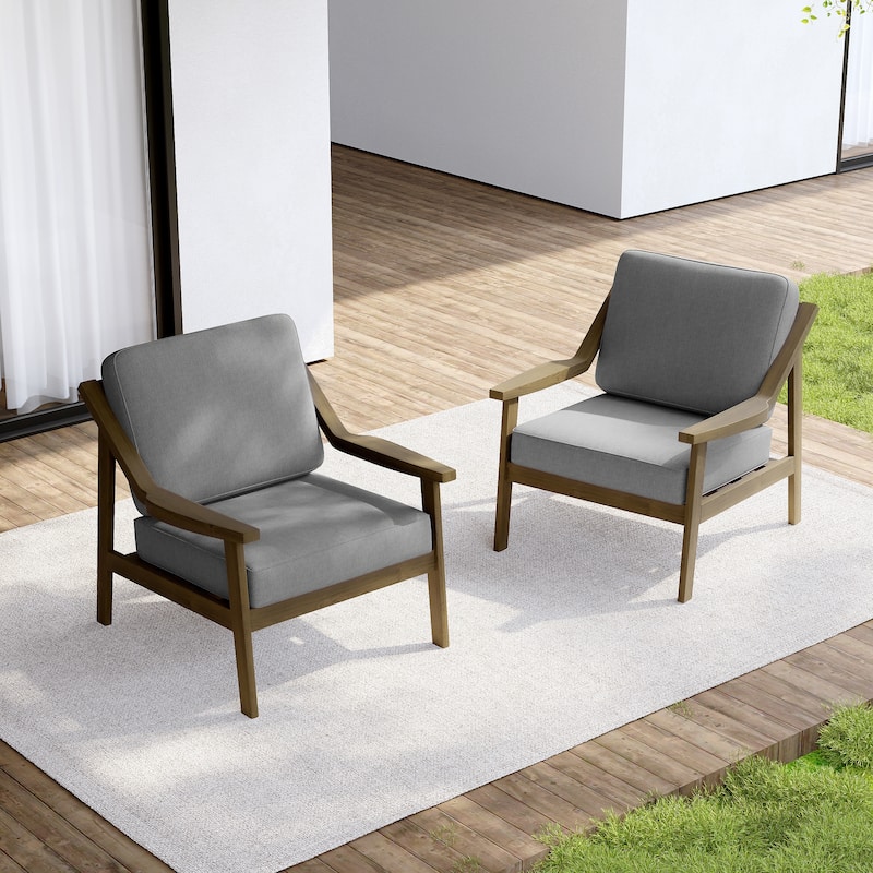 Set of 2 Outdoor Teak Wood Patio Chair with Cushion