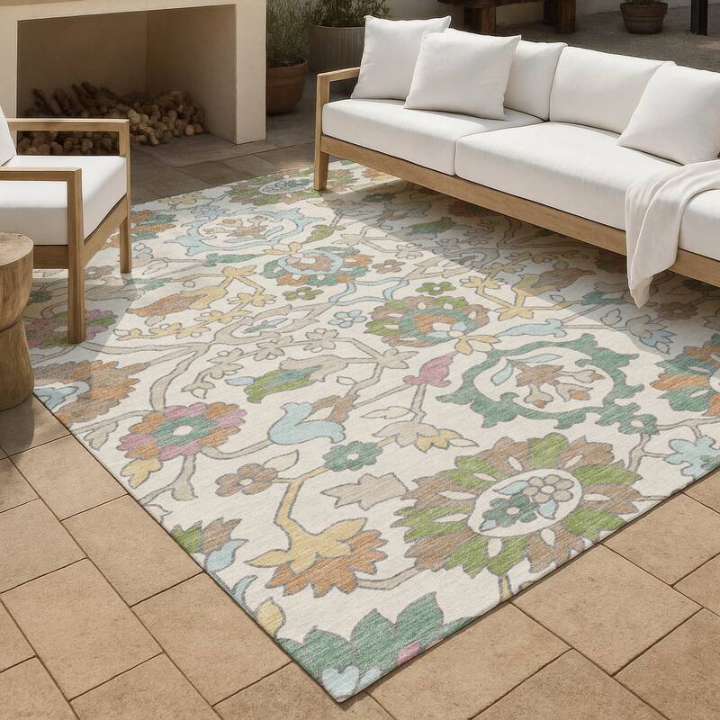 Machine Washable Indoor/ Outdoor Traditional Blanca Chantille Rug - Ivory - 3' x 5'