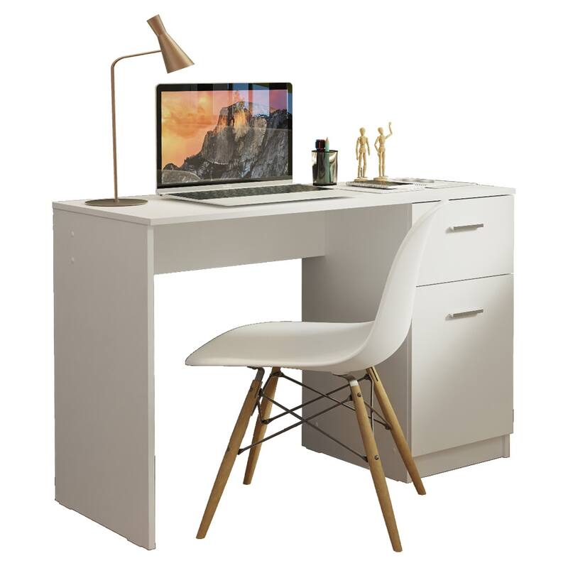 Madesa Compact Desk 43" + Ladder Shelf Standing Bookcase - White