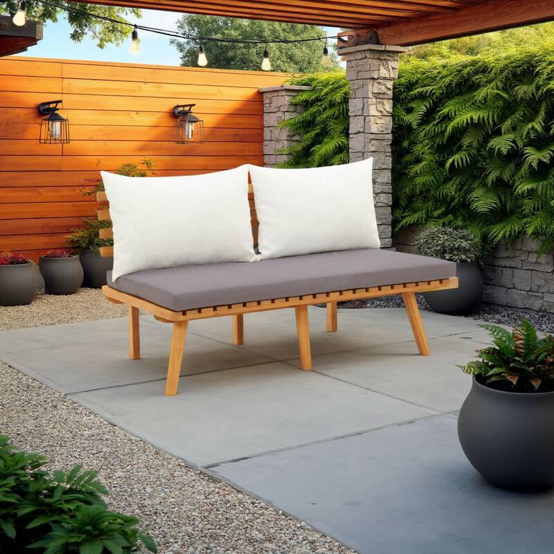 Roma Outdoor Bench, Dark Gray and White, 45 Inch Brown Acacia Wood