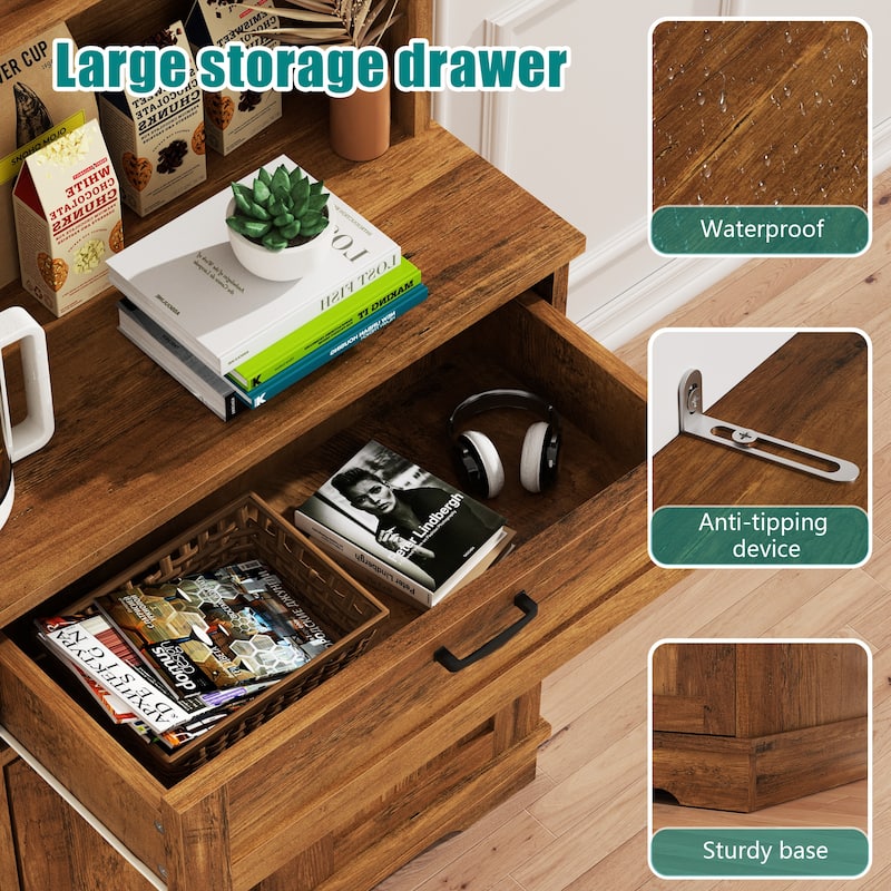 3-Door Storage Cabinet with Drawer & Adjustable Shelves - Freestanding Storage Organizer for Kitchen, Pantry, or Dining Room