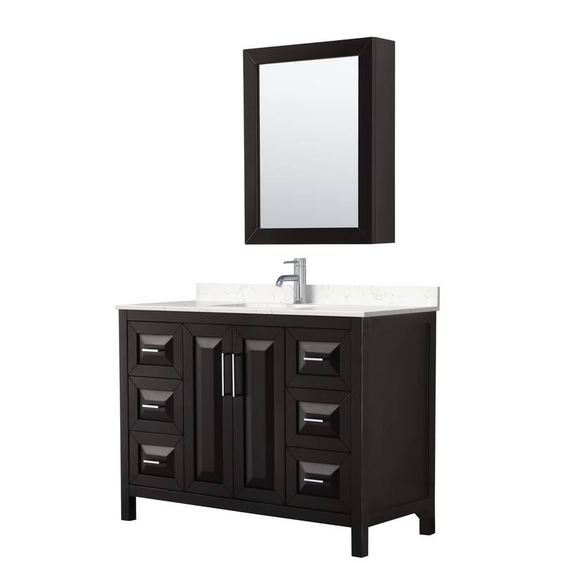 Daria 48 Inch Single Vanity, Cultured Marble Top, Medicine Cabinet - Dark Espresso,Chrome Trim,Carrara Cult. Marble Top