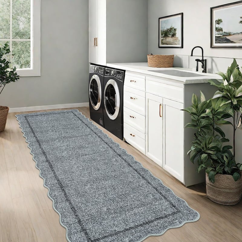 Garvee Scallop Solid Washable Area Rug