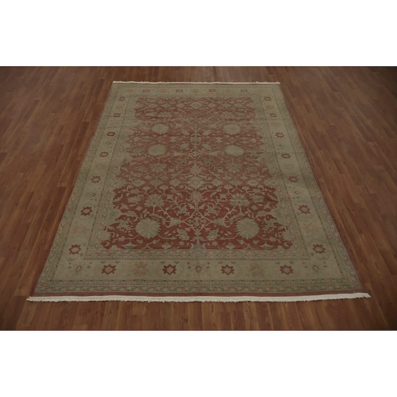 Hand Knotted Oriental 100% Wool Carpet Traditional Geometric Red Ziegler Area Rug - 9' 5'' X 6' 10''