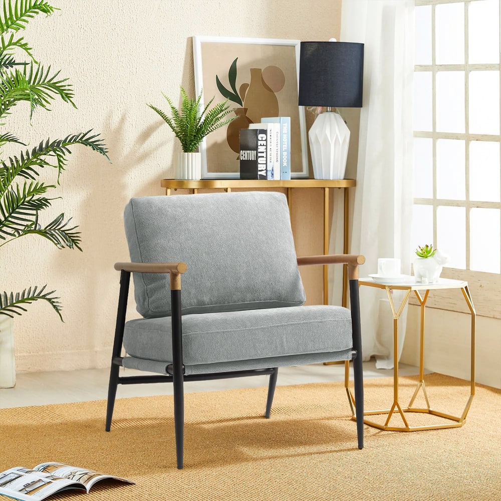 Madison 27'' Wide Vegan Leather/ Chenille Metal Frame Accent Chair