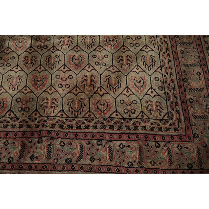 Hand Knotted Oriental 100% Wool Carpet Traditional Geometric Brown Agra Area Rug - 9' 8'' X 6' 8''