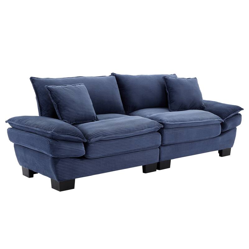 Blue Corduroy Upholstered Sofa Sleeper Loveseat with Pillows, 84x32x32 inches