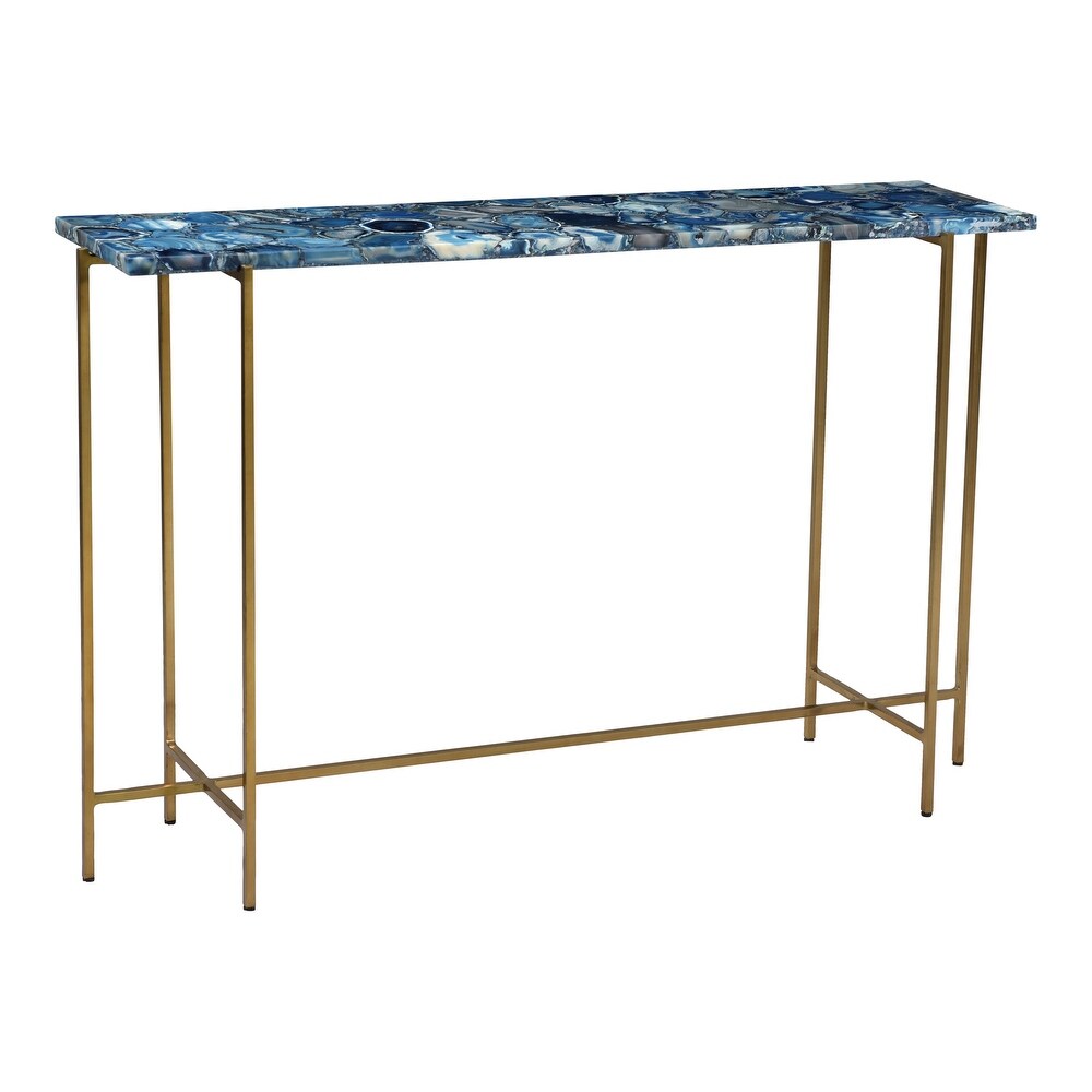 Aurelle Home Modern Agate Stone Top Console Table (Rectangle - Yes - Handmade - Gold/Blue - Modern and Contemporary/Farmhouse - Legs - Marble - Metal -