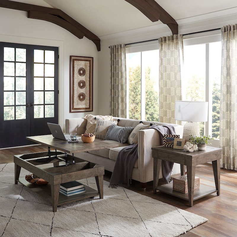 Arrowcreek Lift Top Cocktail Table, End Tables Set - Reclaimed Wood & Stone - Wood/Slate