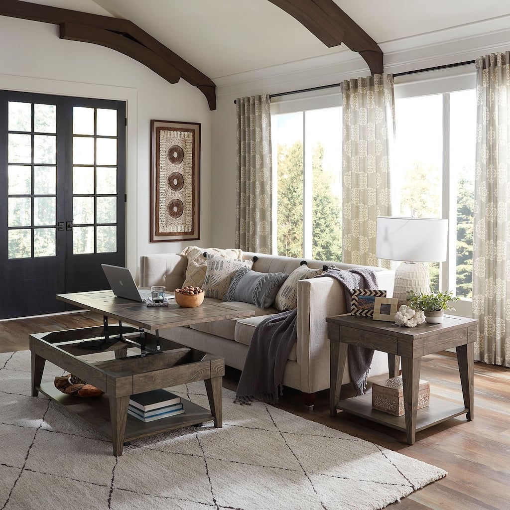 Arrowcreek Lift Top Cocktail Table, End Tables Set - Reclaimed Wood & Stone