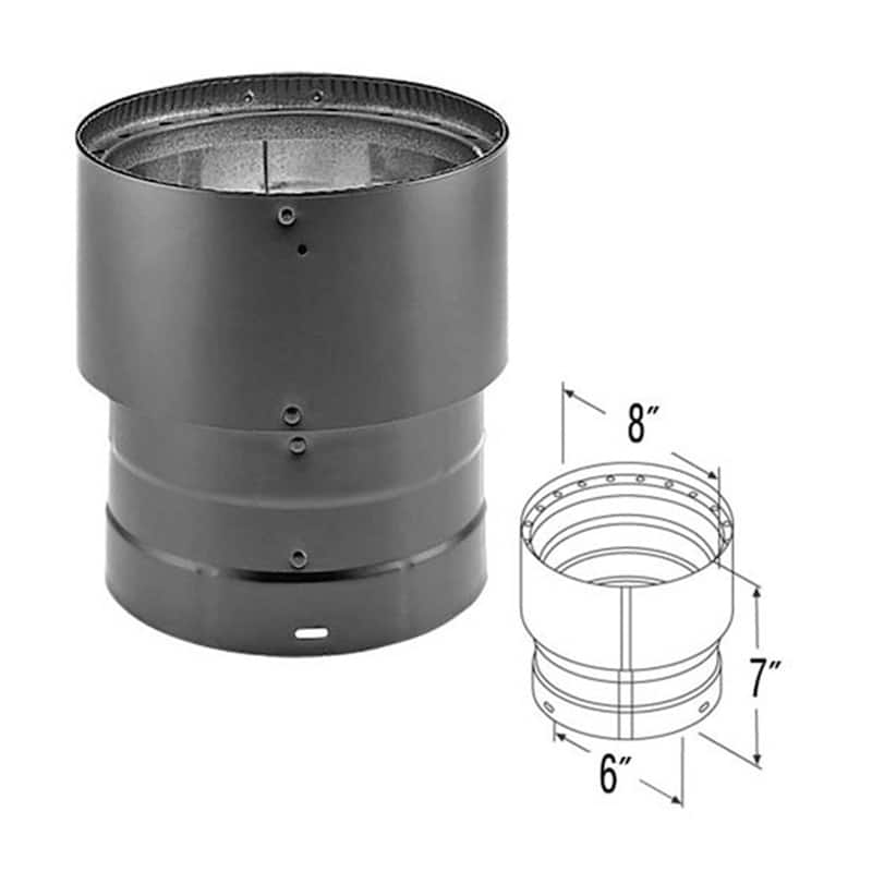 DuraVent DVL Double-Wall Stove Pipe Increaser, 8 to 6 Inches Diameter, Black - 3.36
