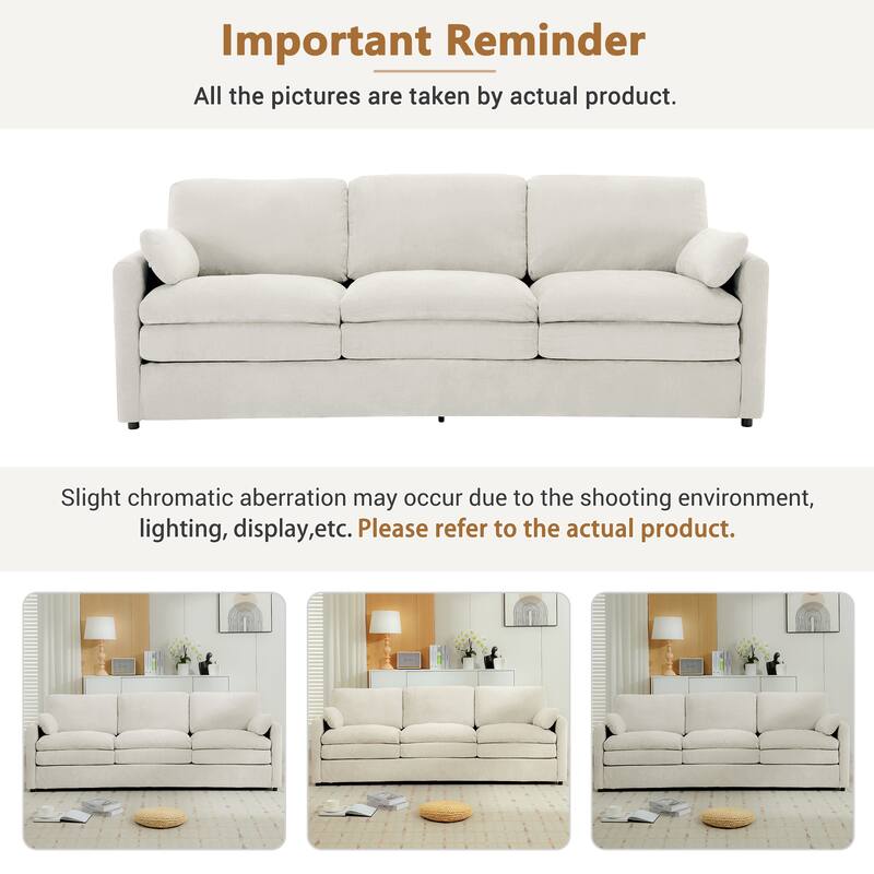 Chenille Upholstered 3 Seater Sofa, Cloud Sofa with Removable Lumbar Pillow, Oversized Sofa with Double Cushion