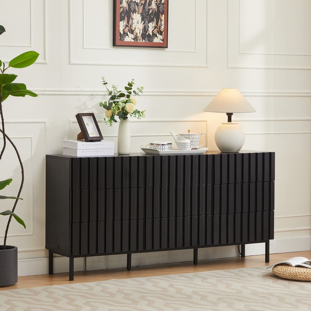 Fluted 9 Drawer Dresser 59" Wide Boho Chest of Drawers