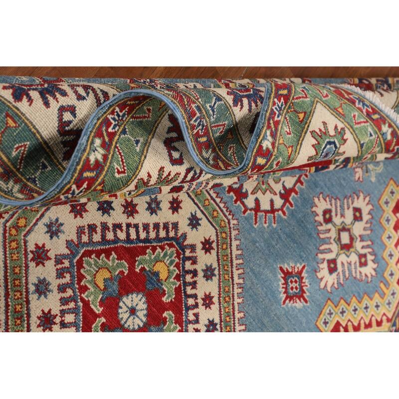 Blue Kazak Rug Hand-Knotted Traditional Oriental Wool Carpet - 6'9" x 9'8"