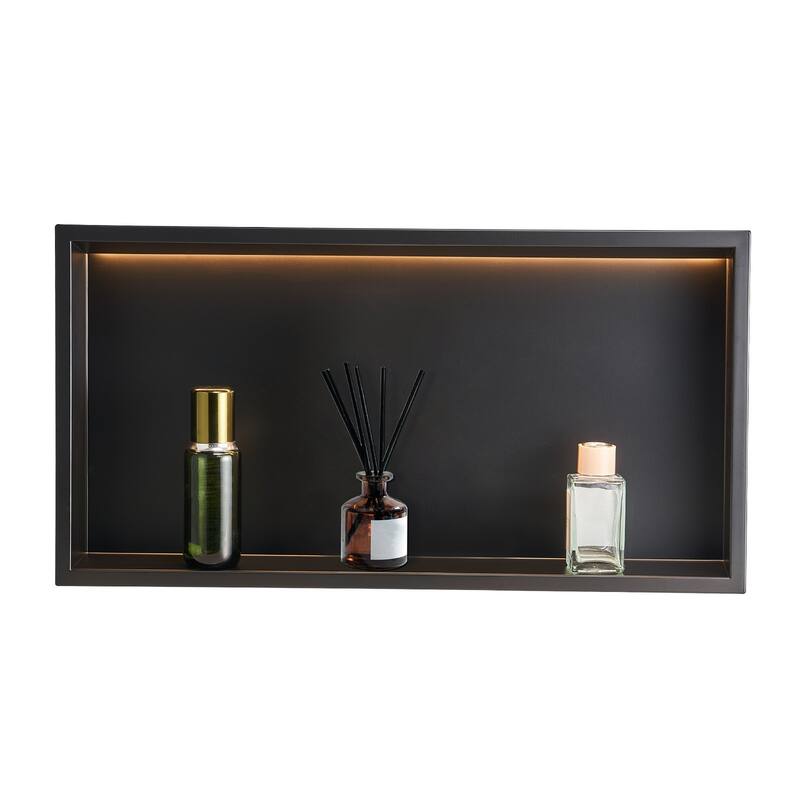 Black Stainless Steel Shower Niche with Waterproof Seamless Design and 3000K LED Light - 4 x 13 x 25 inches