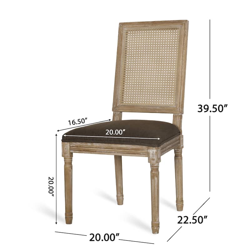 French Country Upholstered Dining Chair with Cane Backrest and Rubberwood Frame Set of 2