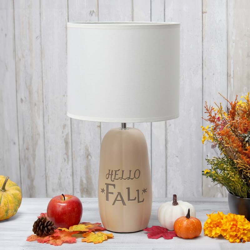 Hello Fall Ceramic Table Lamp with White Drum Shade - 17.75" - Taupe Brown