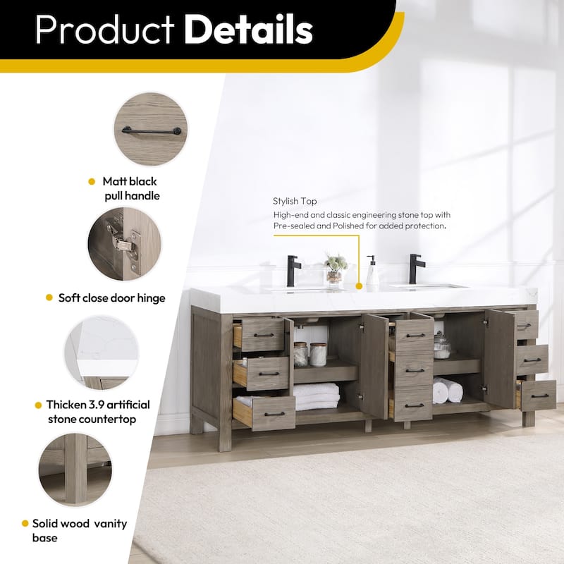 Miseno MV-NM-703884 León 84" Free Standing Double Basin Vanity Set