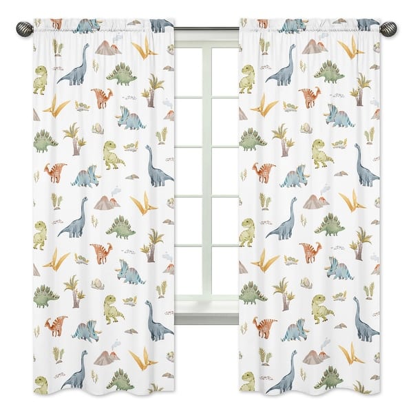 slide 2 of 4, Sweet Jojo Designs Watercolor Dinosaur Dino Boy 84in Window Treatment Curtain Panel Drapes Pair Green Blue Jurassic Animal Steel