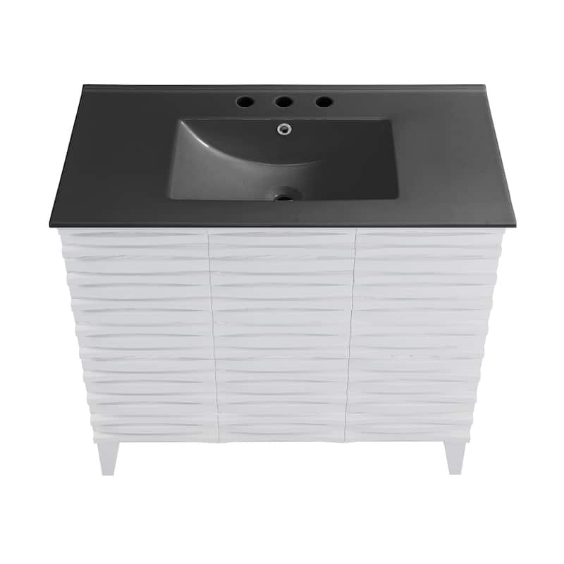 Cascade 36 In. White Oak Bathroom Vanity With Black, 3-Hole Ceramic Sink Top