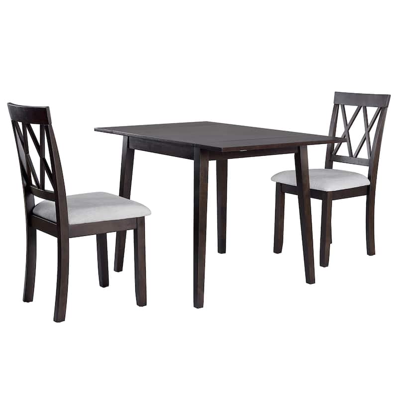 Extendable Dining Set with Drop Leaf, Espresso Upholstered Dining Chair