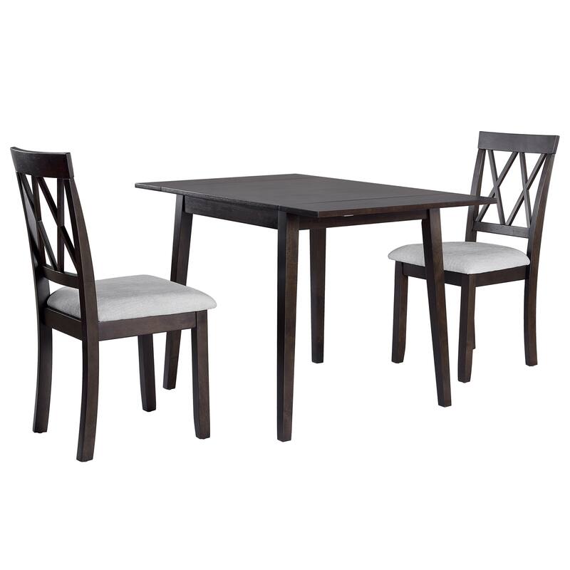 Roomfitters 3 Piece Drop Leaf Dining Table Set, Kitchen Dining Set with Folding Table and 2 Upholstered Chairs