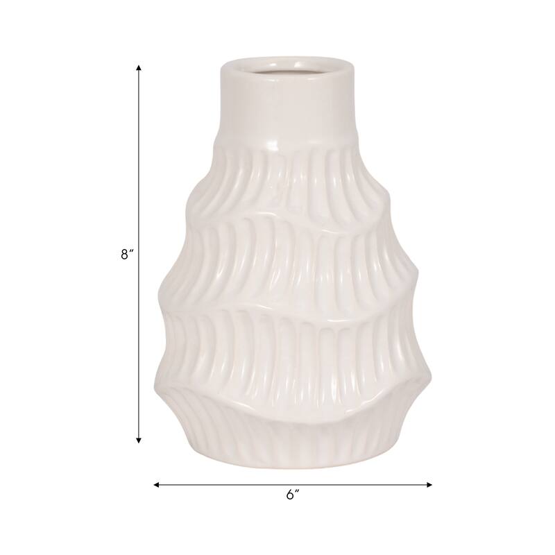 Sagebrook Home White Round Ceramic Wavy Vase