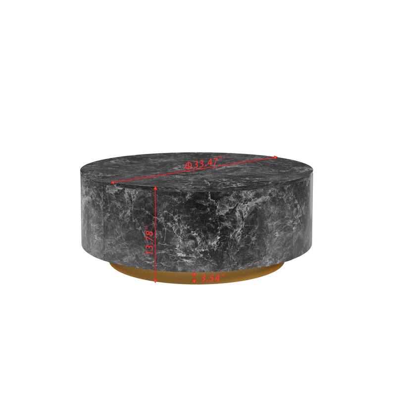 Modern Faux Marble Round Coffee Table Center Table with 2 Drawers, Fully Assembled